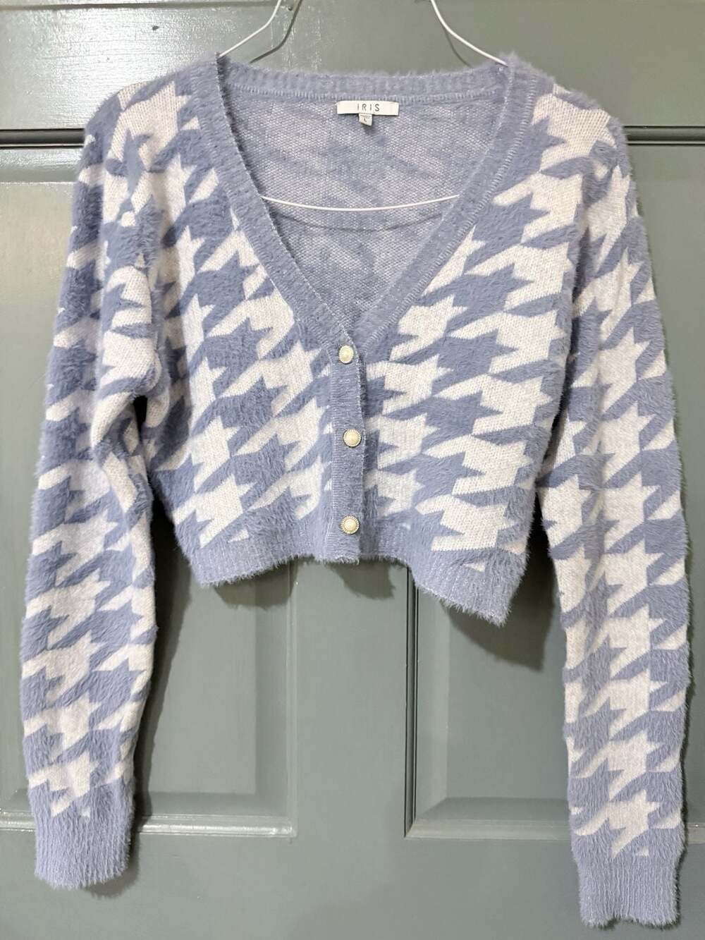 Iris Houndstooth Soft Pearl Button Cardigan Sweater
